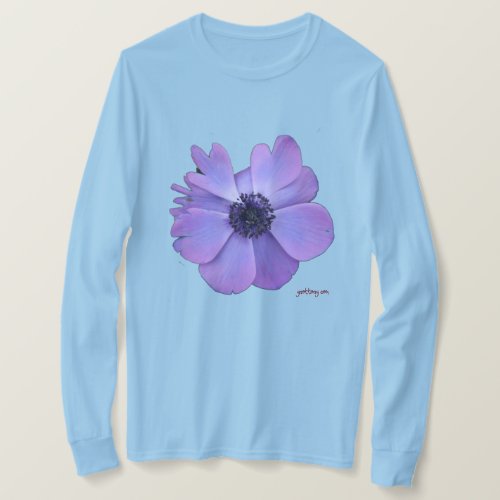 Flower Long Sleeve T-shirt } Anemone in Blue